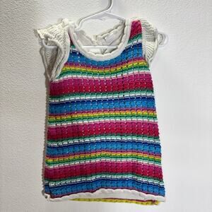 Baby Gap Toddler Girl 3 Years Multi Color Striped Crochet Knit Ruffle Dress Boho